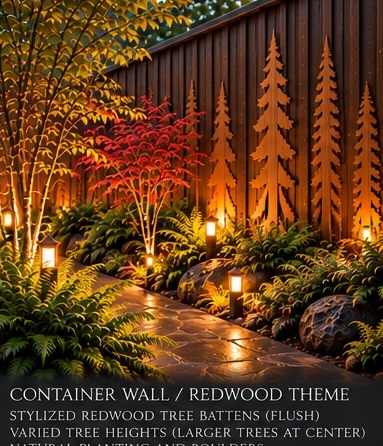 Earth Garden redwood-themed wall and planting