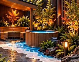 Fire Garden cold plunge beside the sauna