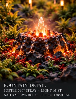Fire Garden glowing lava-rock fountain