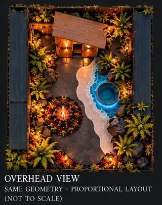 Xanadu retreat layout showing separated private spaces